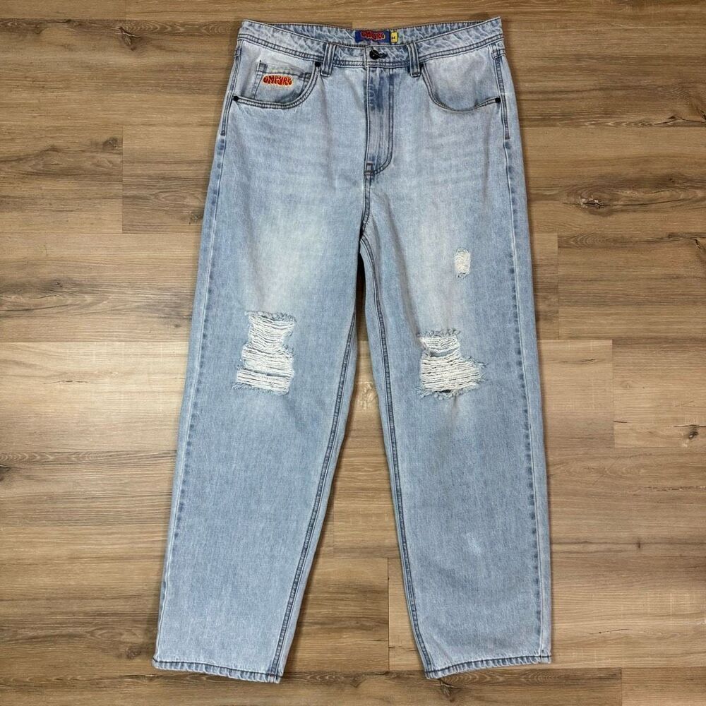Empyre Men's 34 Light Wash Denim Skate Jeans Distressed Loose Fit Baggy Y2K